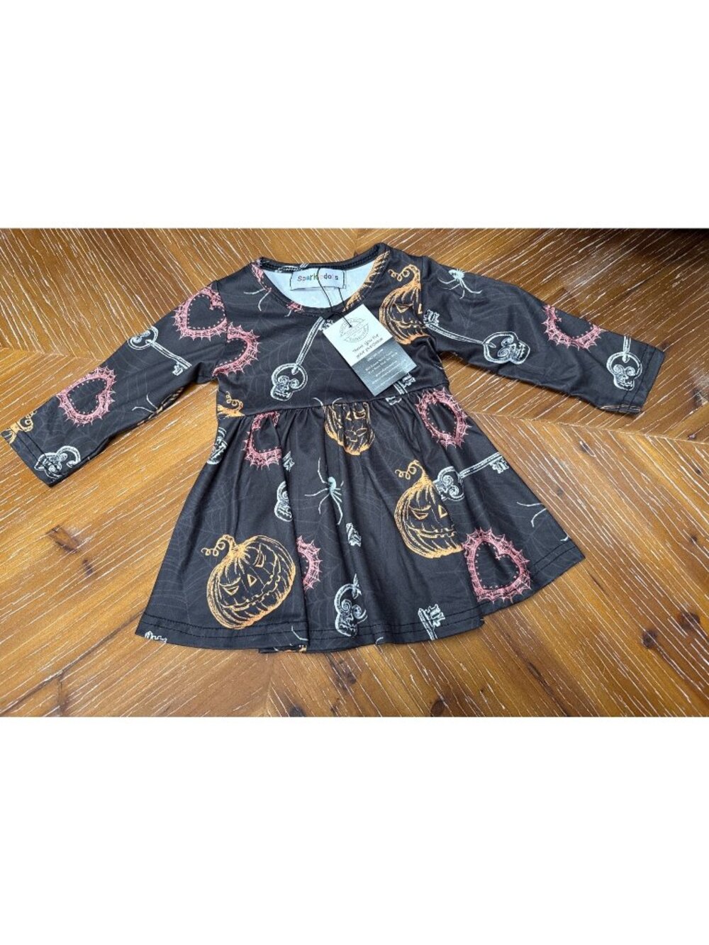Halloween-Themed Baby Girls Long Sleeve Dress By Sparkle Dot Pumpkin & Spider We